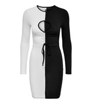 NEON & NYLON White Colour Block Cut Out Ruched Bodycon Dress